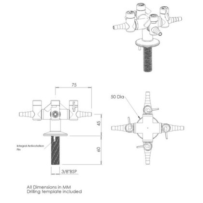 Four Way Bench Mounted Gas Tap